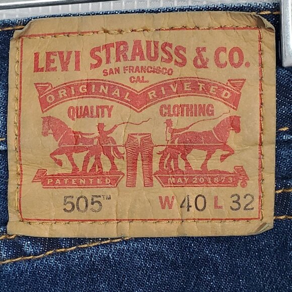 Levis 505 Mens Size W40 L32 Jeans Denim 100% Cotton Straight Leg Pockets Blue - Picture 3 of 9